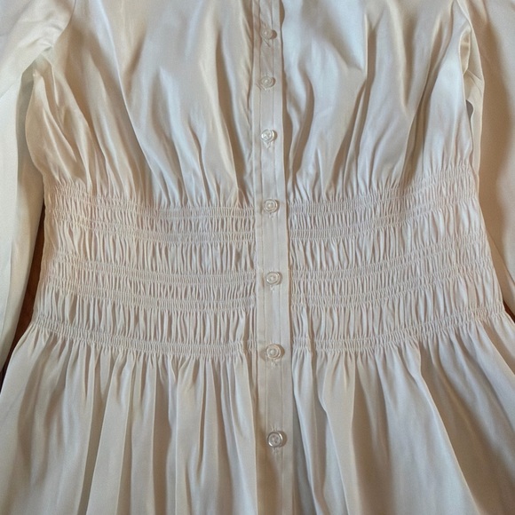 White House Black Market Smocked Waist Poplin Blouse Button Down Front Shirt XS - Picture 4 of 7